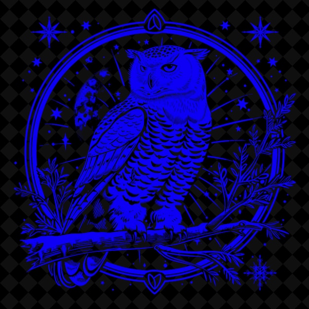 PSD a blue and black image of an owl with a star on the top