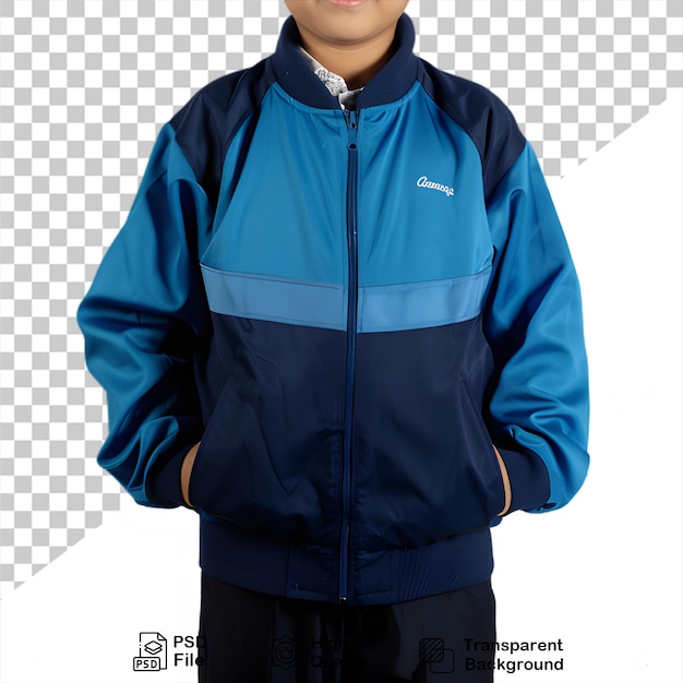 PSD a blue and black jacket on the front on transparent background