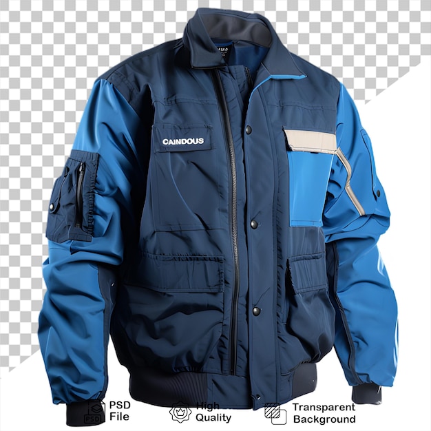 PSD a blue and black jacket on the front on transparent background