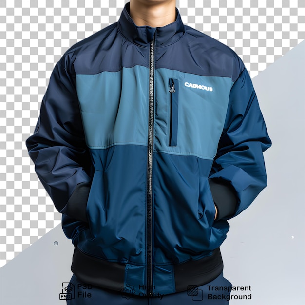 PSD a blue and black jacket on the front on transparent background