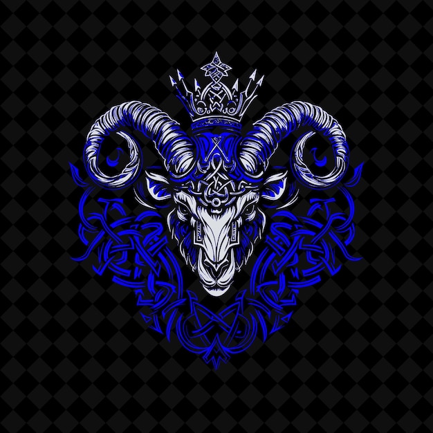 PSD a blue and black sheep head with horns and horns