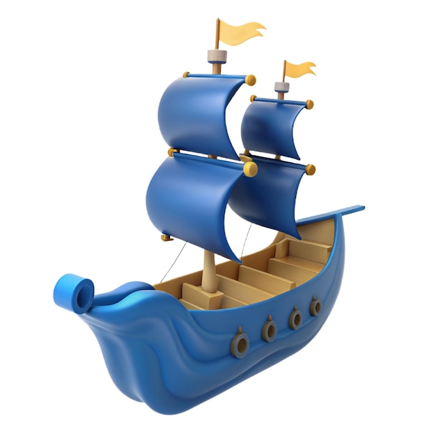 a blue boat with a blue sail on the front and the front of the front is a model of the ship