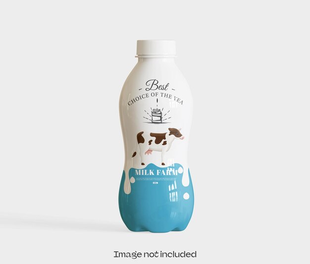 PSD a blue bottle of a white milk with a picture of a cow on it