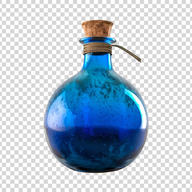 PSD blue bottle with potion on white background