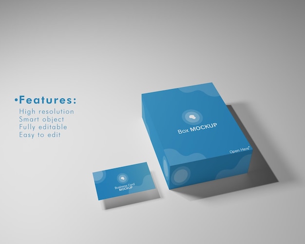 Blue box and business card mockup