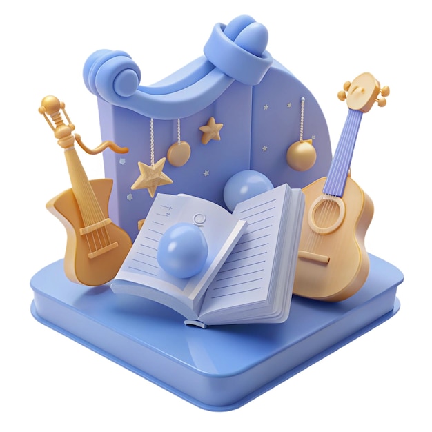 a blue box with a blue dome and a guitar on it