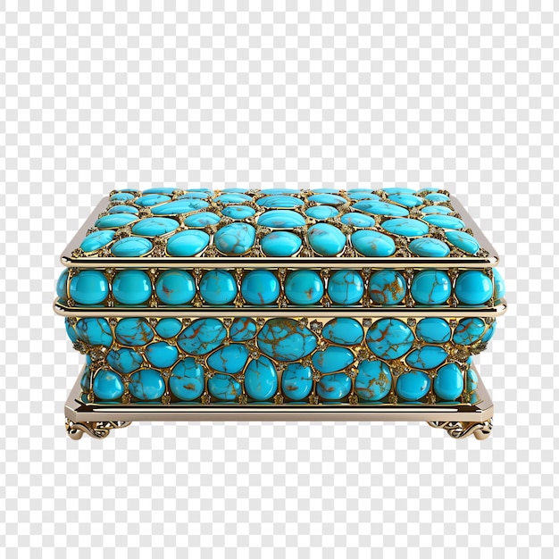 a blue box with a gold and blue gemstone