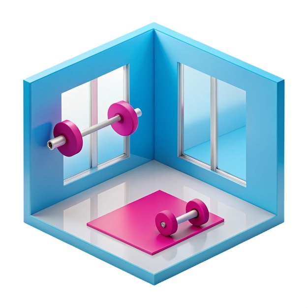 a blue box with pink dumbbells and a pink mat