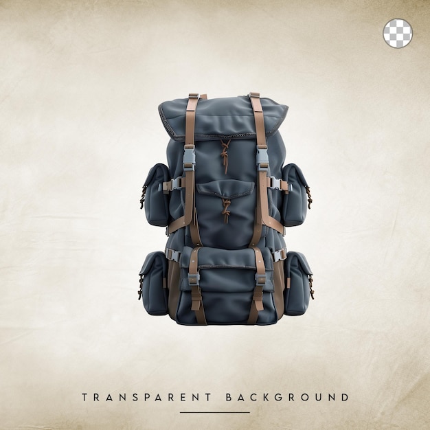 Blue and brown leather backpack isolated on transparent background