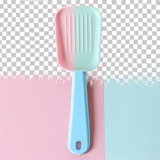 a blue brush with a pink handle is next to a pink and blue toothbrush