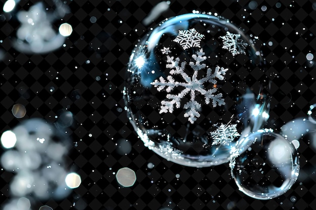 a blue bubble with snowflakes and a black background