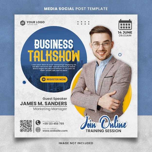 Blue Business Talkshow Media Social Post Template