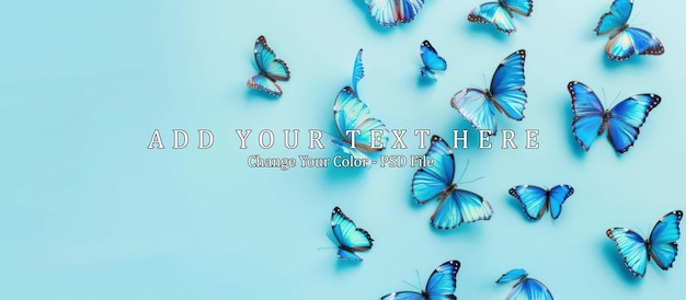 PSD blue butterflies on a light solid background