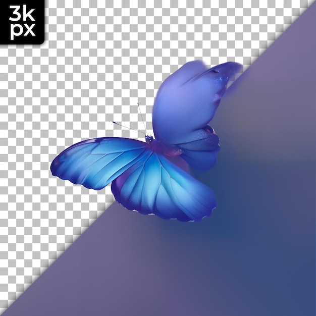 PSD a blue butterfly with a black background with a black and white x