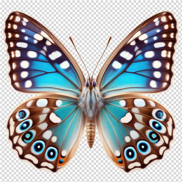 a blue butterfly with a blue and brown butterfly on its back