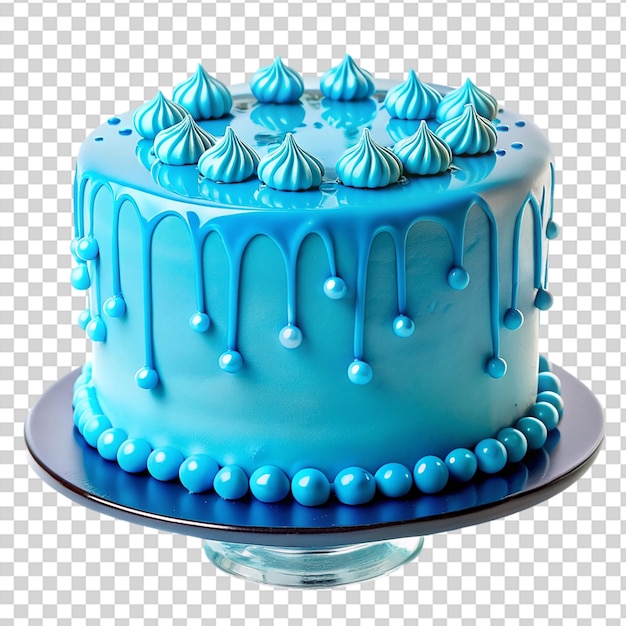 PSD a blue cake with blue frosting and blue decorations on top on transparent background