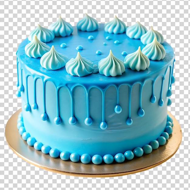 PSD a blue cake with blue frosting and blue decorations on top on transparent background