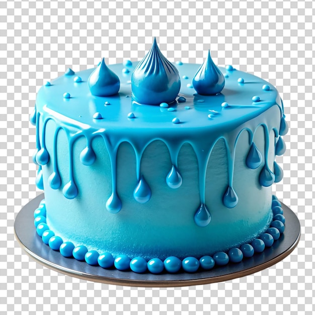 PSD a blue cake with blue frosting and blue decorations on top on transparent background