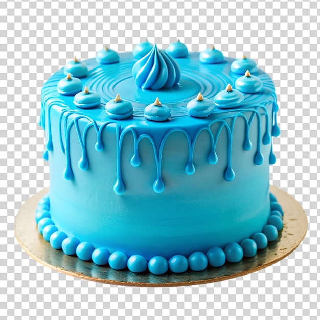 PSD a blue cake with blue frosting and blue decorations on top on transparent background