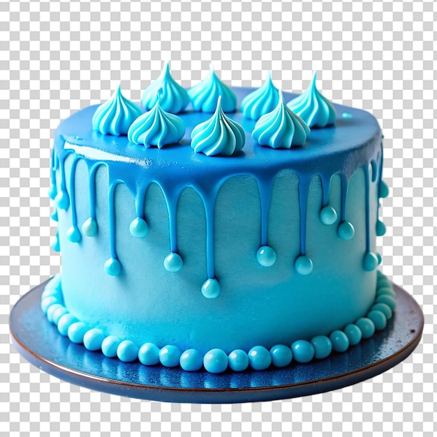 PSD a blue cake with blue frosting and blue decorations on top on transparent background