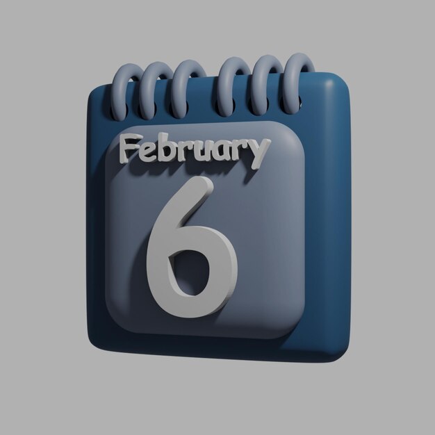 PSD a blue calendar with the date february 6 on it