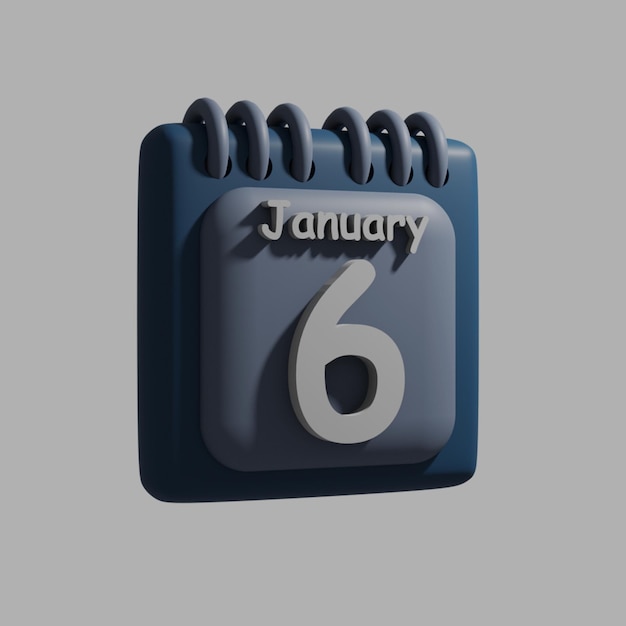 A blue calendar with the date january 6 on it.