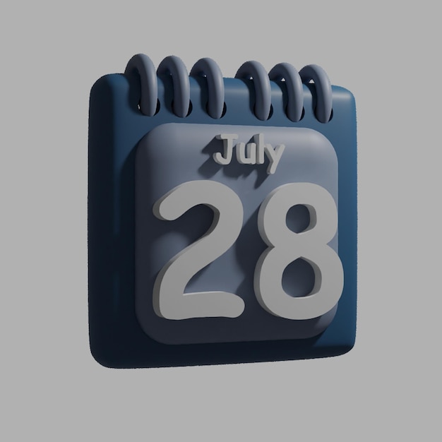 A blue calendar with the date july 28 on it