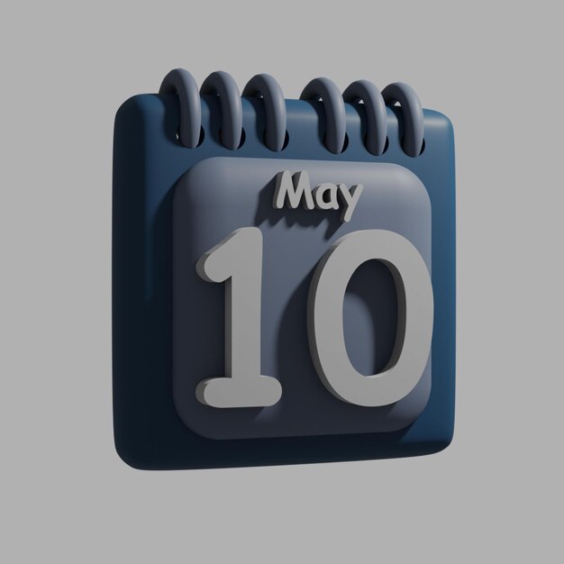 A blue calendar with the date may 10 on it.