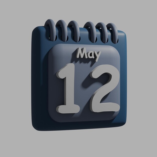 A blue calendar with the date may 12 on it.