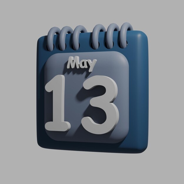 A blue calendar with the date may 13 on it