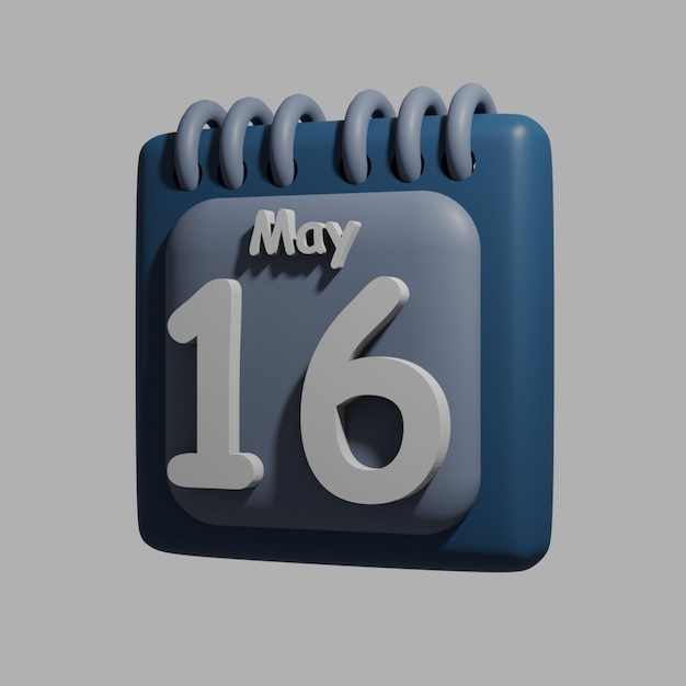 A blue calendar with the date may 16 on it.