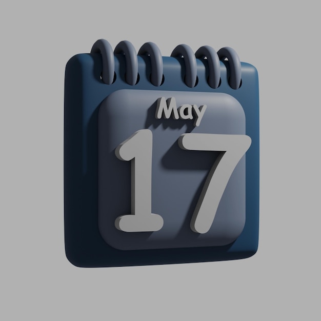 A blue calendar with the date may 17 on it.