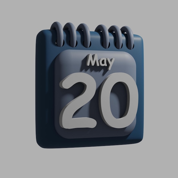 A blue calendar with the date may 20 on it.