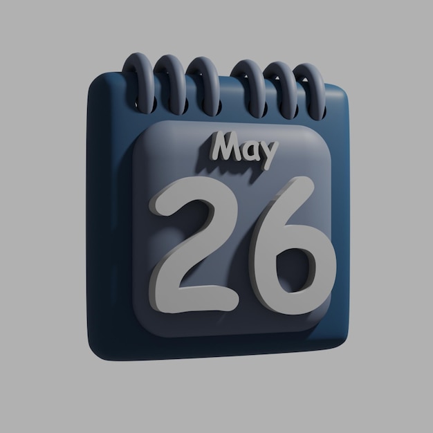 A blue calendar with the date may 26 on it.