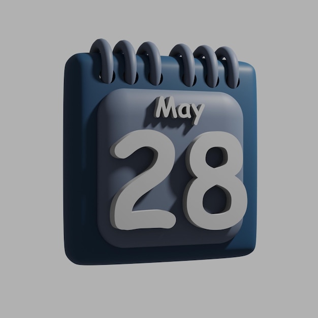 A blue calendar with the date may 28 on it.