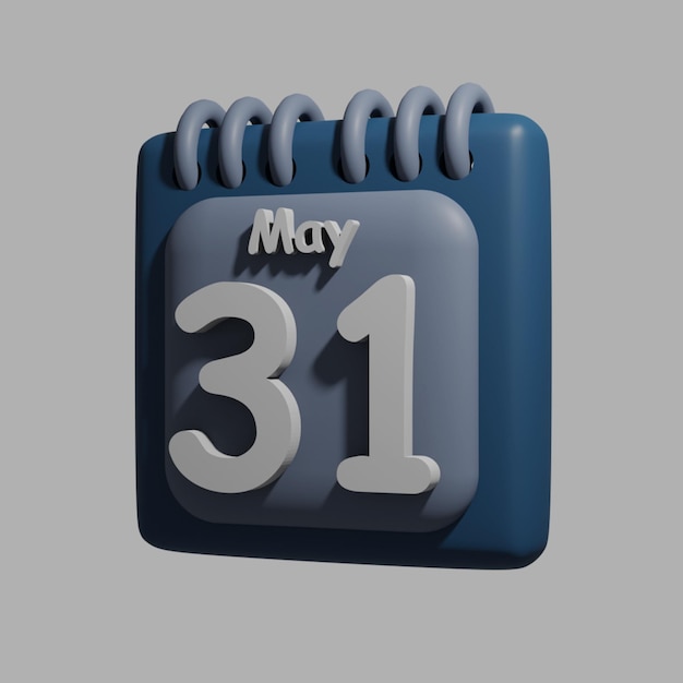 A blue calendar with the date may 31 on it.