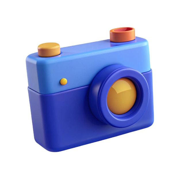 PSD a blue camera with a yellow button on it