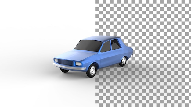 Blue car angle view with shadow 3d render