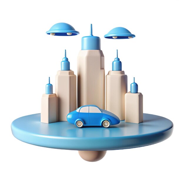 a blue car is on a table with a blue car on it