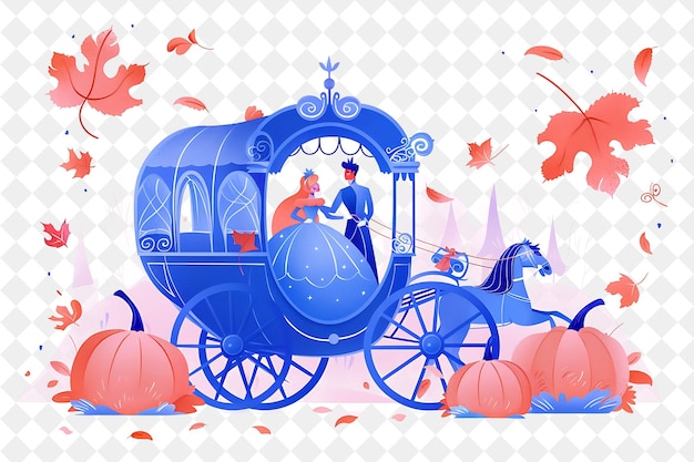 PSD a blue carriage with a woman and a horse in the middle