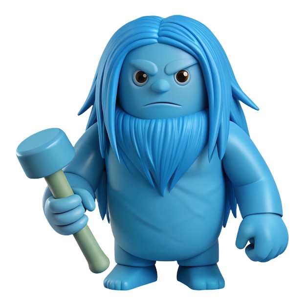 a blue cartoon character with a large beard holding a hammer