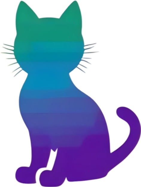 a blue cat with a green head and a blue and purple patch on it