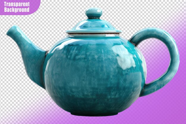 PSD blue ceramic teapot isolated on transparent background