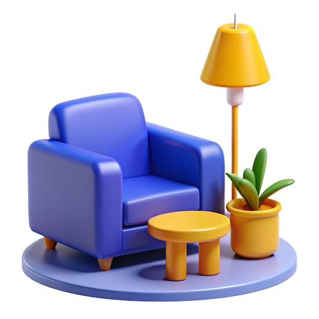 a blue chair with a plant on it and a plant on the table