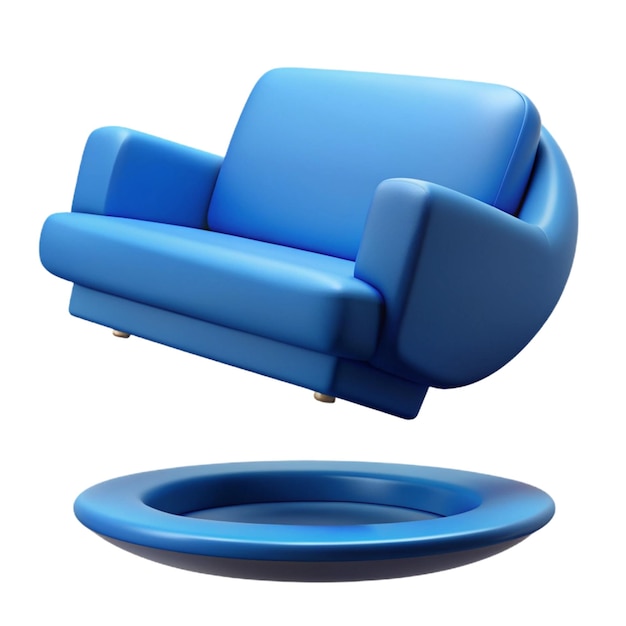 a blue chair with a round seat and a blue seat