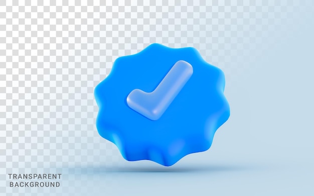 PSD blue check mark icon button or symbol 3d illustration for confirm correct approve ok true