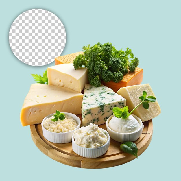 PSD blue cheese chunk on wooden board on transparent background