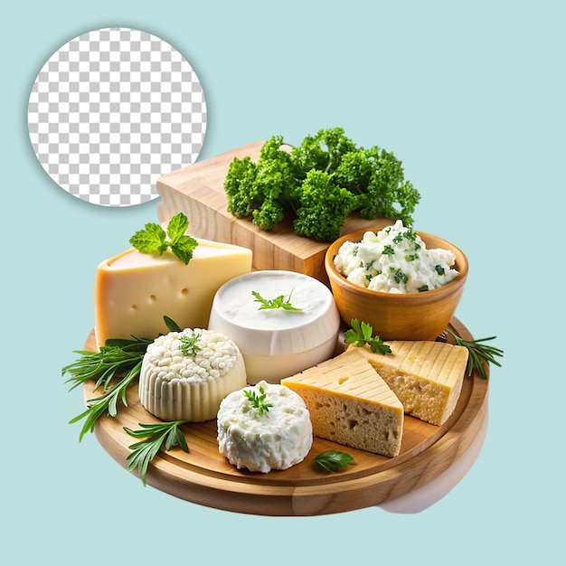 PSD blue cheese chunk on wooden board on transparent background