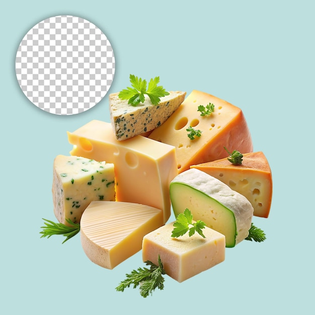 PSD blue cheese chunk on wooden board on transparent background