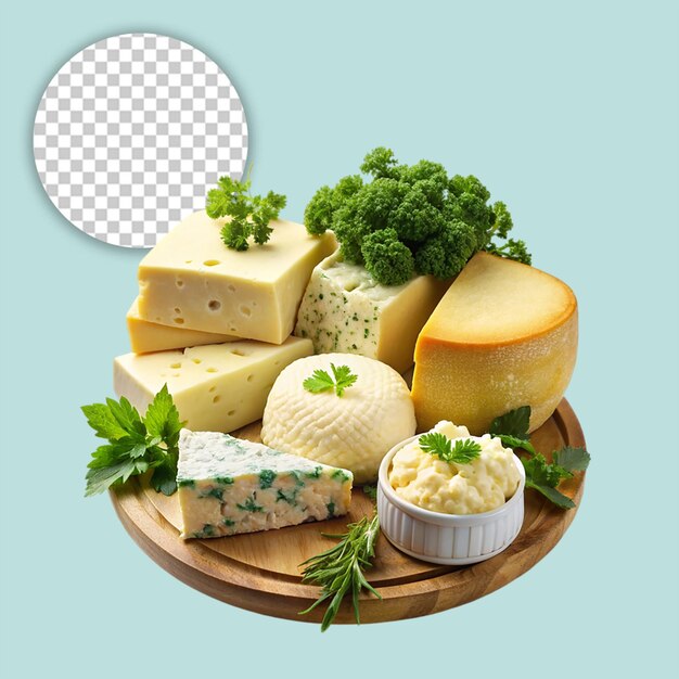 PSD blue cheese chunk on wooden board on transparent background